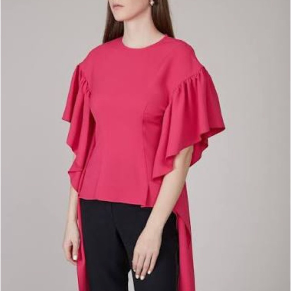 REJINA PYO Elegant Pink Ruffle Sleeve Top fitted rare designer